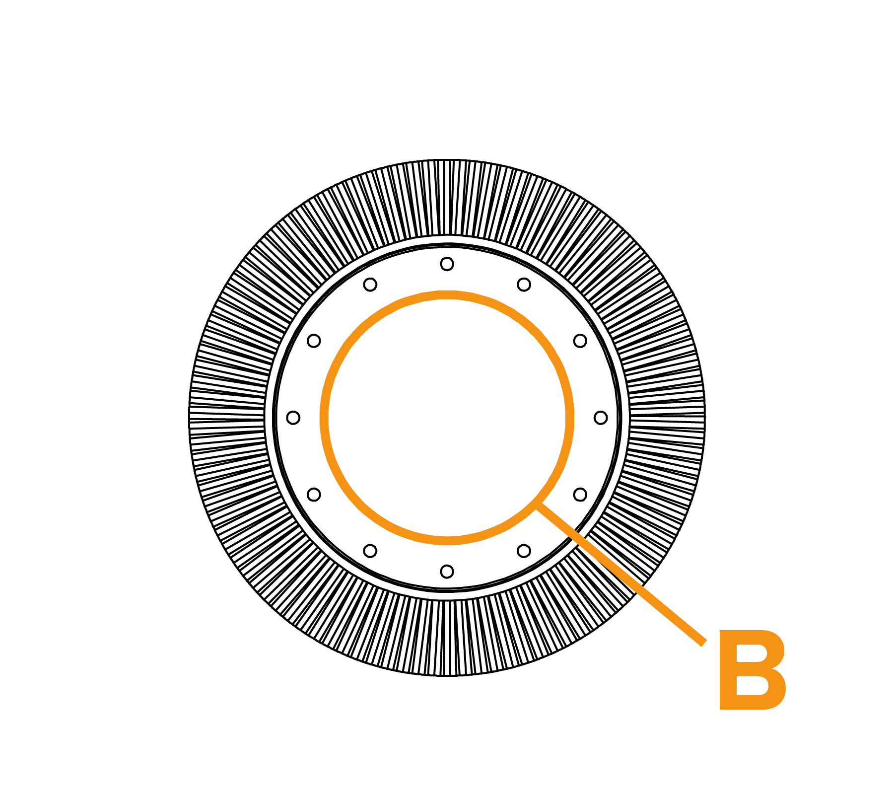 Large Diameter Pencil Ring Brush - Diagram B